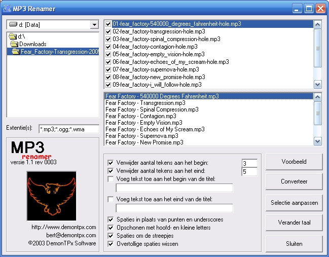 MP3 Renamer 1.1.3 Screenshot (167.5 Kb)